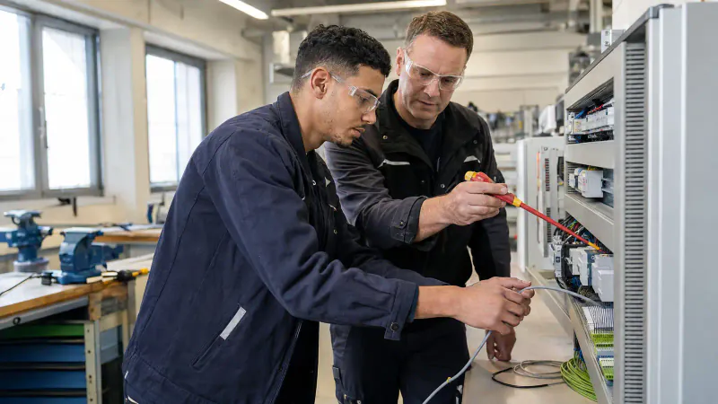 Apprentice in a German workshop during dual vocational training