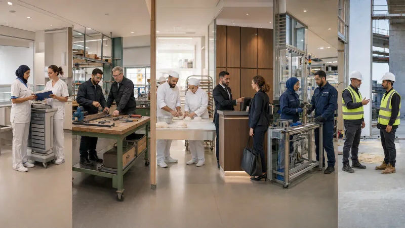 Mosaïque des professions dans les six industries soutenues
