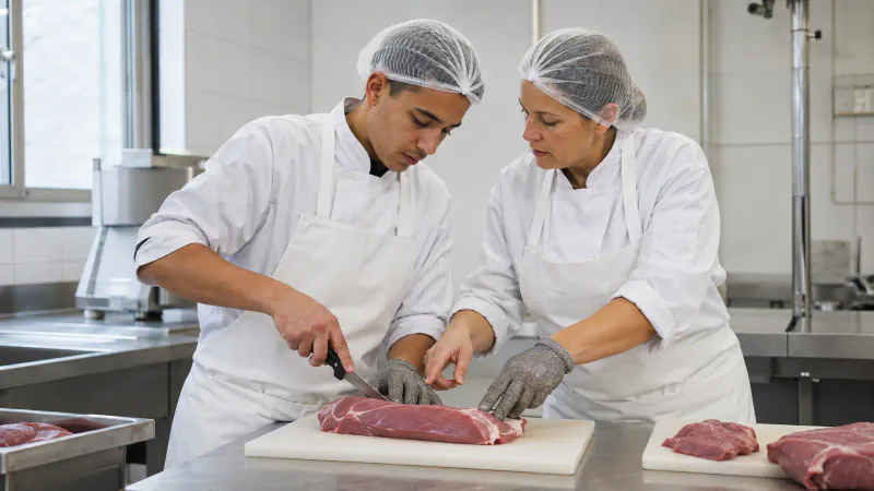 Formation pratique en apprentissage dans une entreprise de boucherie