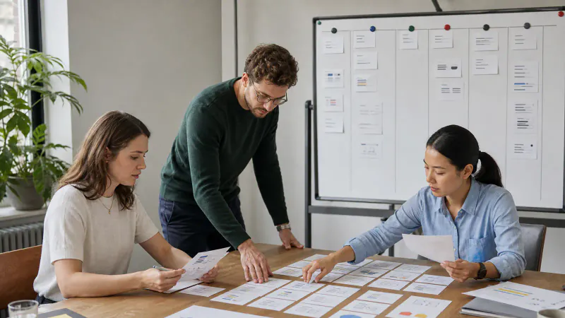Recruitment team organising anonymised candidate profiles and the stages of an international selection process