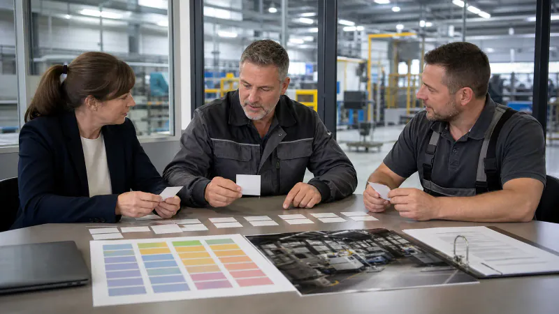HR and manufacturing managers refining the qualification profile for a vacancy